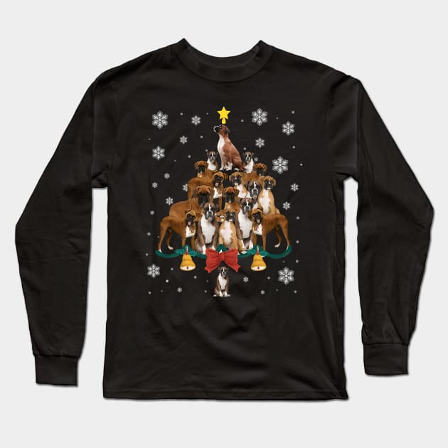 Boxer Dog Christmas Tree Boxer Dog Santa Hat Lights Long Sleeve T-Shirt by IainDodes